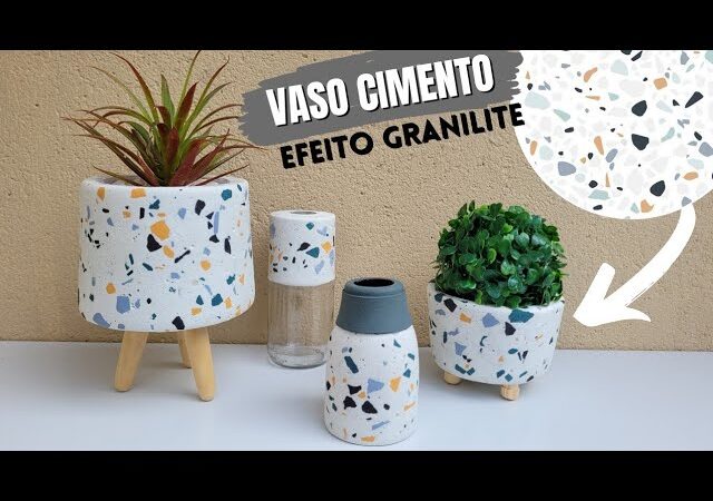Vasos de cimento com efeito granilite: Uma tendência elegante e sustentável para decorar ambientes.