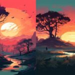 Ilustraciones-de-paisajes-con-colores-cálidos