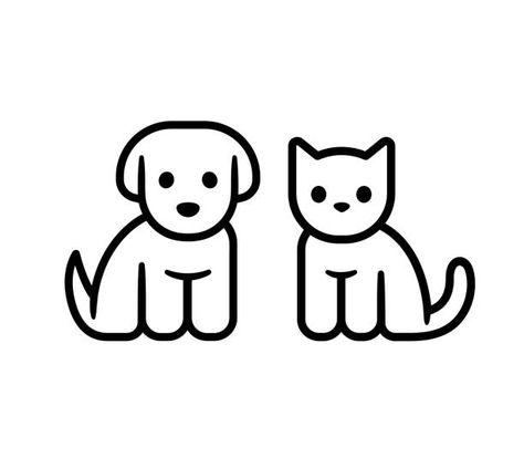 Desenho fofo de um gatinho e um cachorro