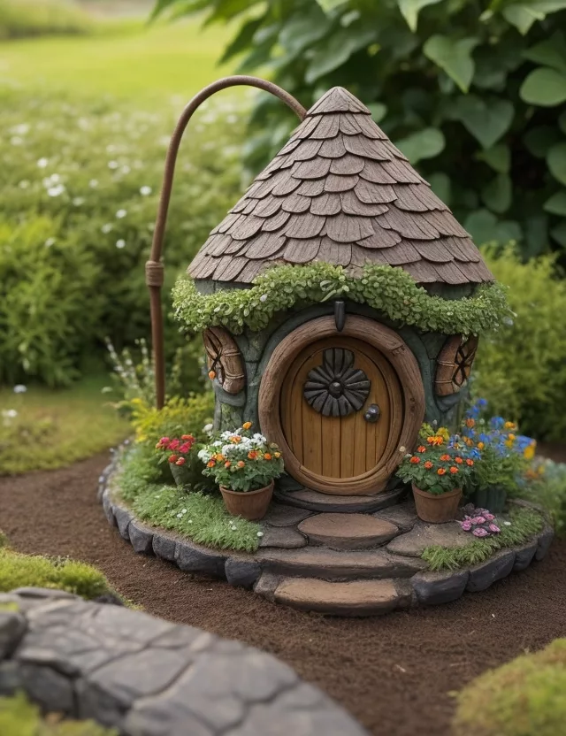 Vasos de Plantas Decorados como casinhas dos hobbits