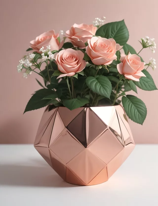 vasos de plantas geométricos pintados de rose gold