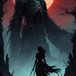 AlbedoBase_XL_Dark_silhouette_of_a_woman_lost_in_an_overgrown_0